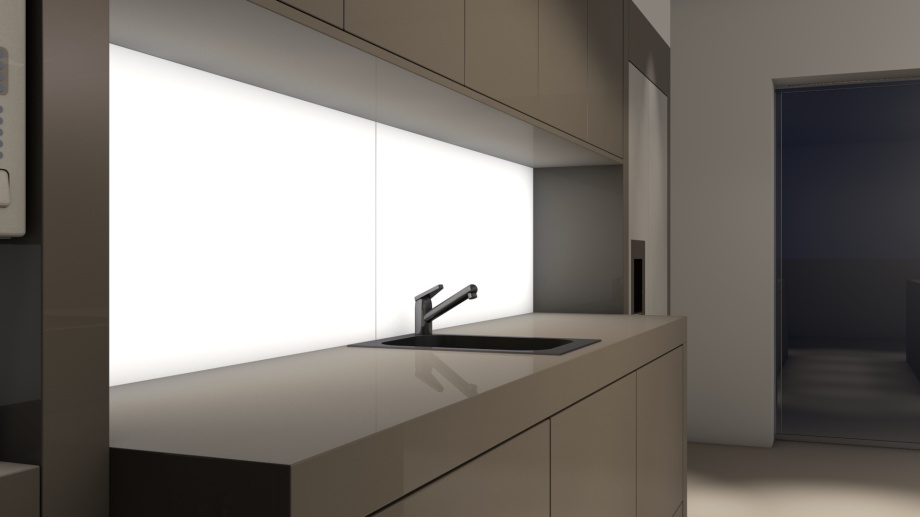 LED-Flächenlicht FRAMELESS im Einsatz als Küchenrückwand